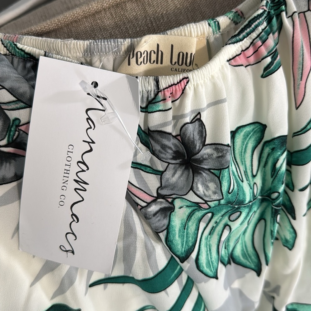 NanaMacs Jet To The Tropics Romper (Ivory/Green Multi) SMALL - Picture 3 of 9